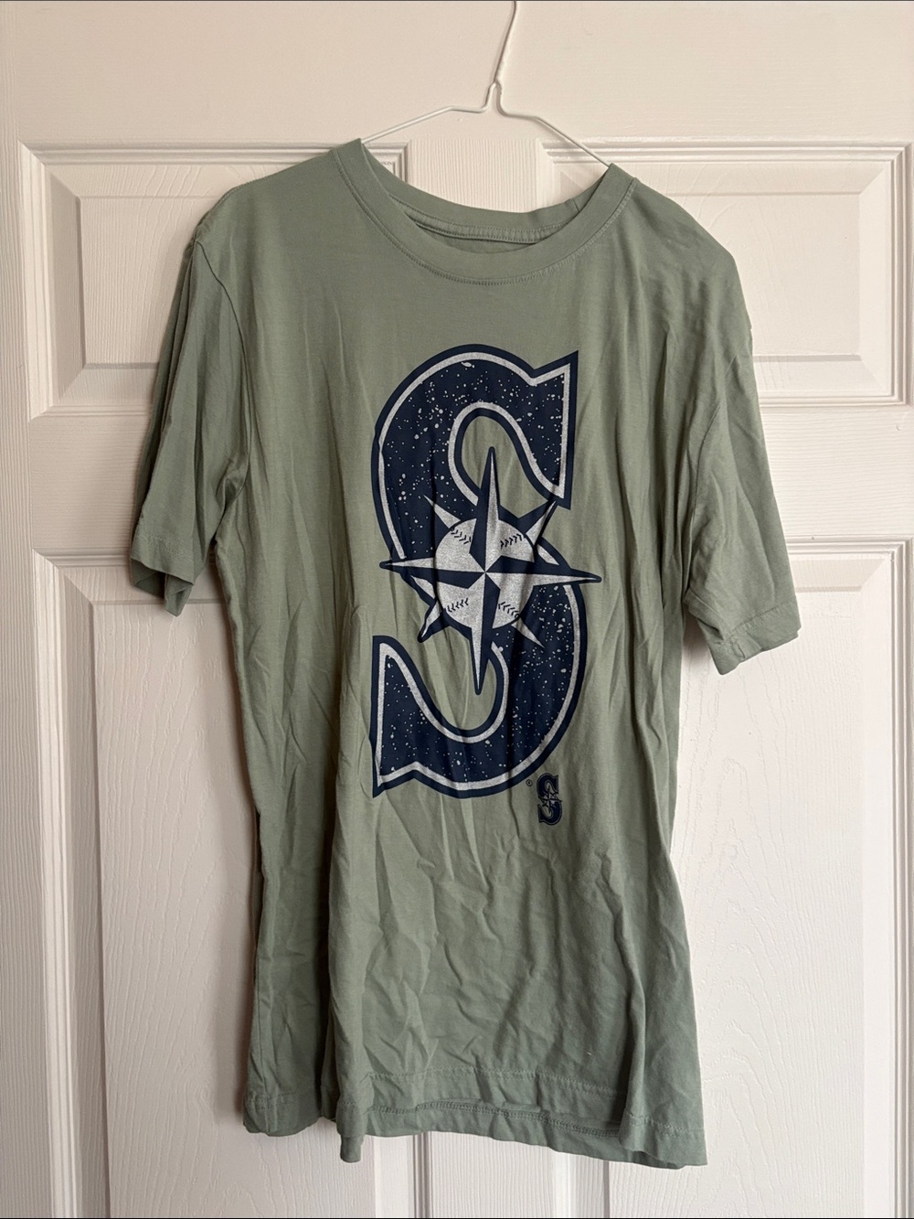 New Era Sage Green Crewneck Tee with White Logo Print